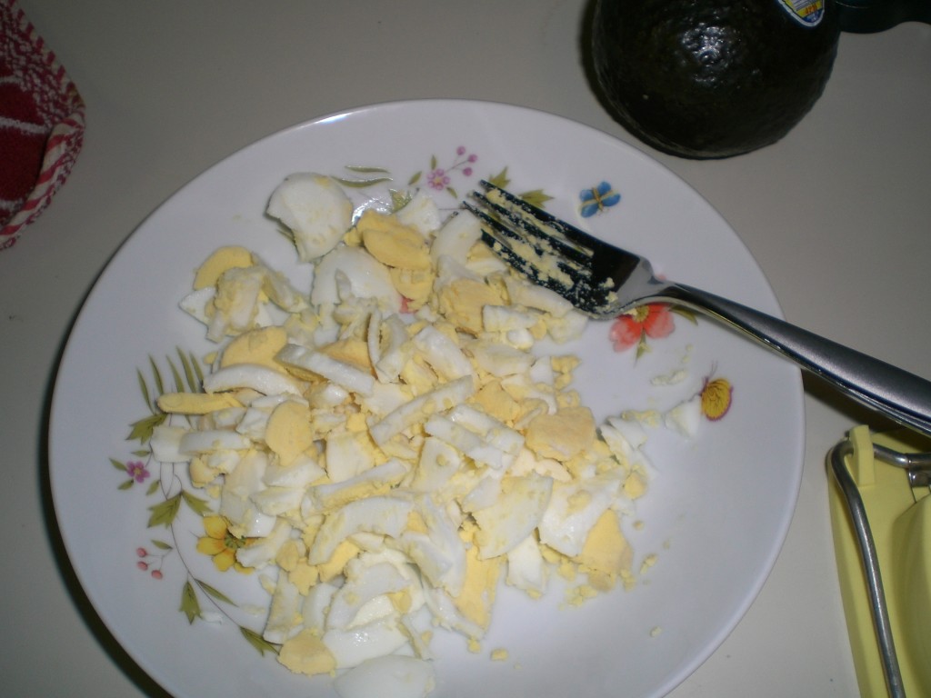 Cut up Eggs, ready to be made into Avocado Egg Salad.