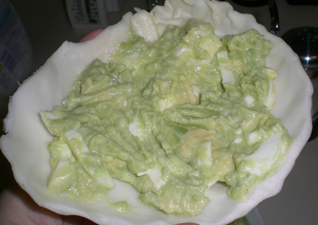 Avocado Egg Salad Served on a Cabbage Leaf